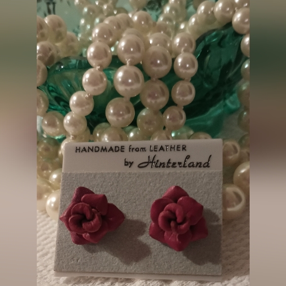 Handcrafted Leather Rose Earrings - Picture 11 of 16